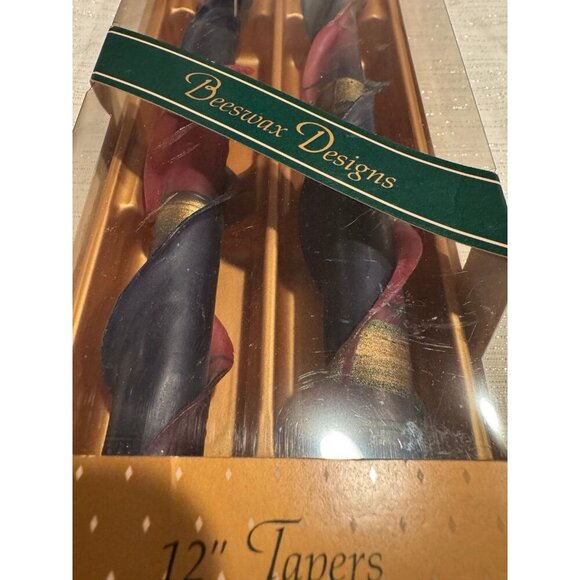 Vintage beeswax taper candles - red/gold/plaid NEW IN BOX - Picture 3 of 4